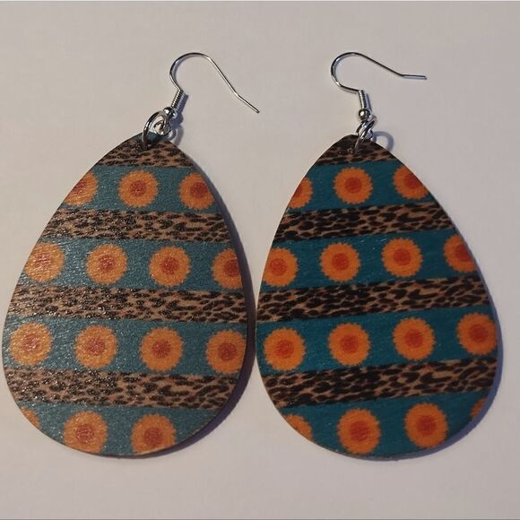 Western dangle earrings women's wooden new d77 - Picture 1 of 2